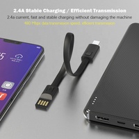 Câbles de données en nylon noir tressé de haute qualité Type-C-C Lanière Porte-clés 2.4A Charge rapide Câble USB