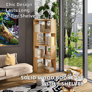 خزانة كتب خشبية حديثة بسيطة مدمجة، رف تخزين مثبت على الحائط أو قائم على الأرض، خزانة تخزين زاوية للمنزل والمعيشة - Product Image 2