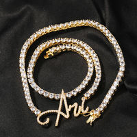 Hiisees – plaque de nom personnalisée pendentif lettre glacée plaqué or 18K CZ chaîne de Tennis collier connecté femme homme
