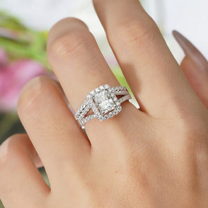 Fashion Women Halo Moissanite <b>Ring</b> Radiant Cut <b>Emerald</b> Cut D VVS1 High Quality Moissanite Sterling <b>Silver</b> <b>Ring</b> - Product Image 4