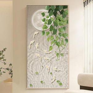 SQ vides verdes peces nadando bajo la luna arte de la pared animado e interesante lienzo impresión pintura para la decoración moderna del hogar - Product Image 1