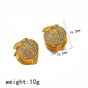 Boucles d'oreilles à clip en forme de fruit, plaquées or 18 carats, serties de zircon, pour un usage quotidien, bijoux pour femmes - Product Image 4