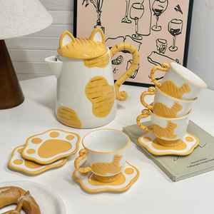 Cute cat ceramic tea <b>set</b> porcelain cup and saucer cartoon tea gift <b>set</b> for women - Product Image 6