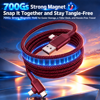 Câble de charge rapide magnétique 60W, cadeau promotionnel technologique, cordon tressé en nylon, 4-en-1 USB-A USB Type C, câble de charge rapide magnétique