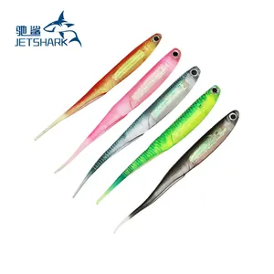 Jetshark isca de pesca macia, 9cm, 2.7g, cauda, iscas de pesca, cor arco-íris, lantejoulas, balanço, pesca giratória