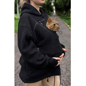 고양이 캥거루 포켓 플러시 후디 100% 폴리에스터 저지 원단 통기성 방풍 안티필링 유니섹스 겨울 자수 프린트 - Product Image 4