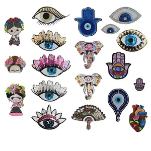Shenglan Hot Sale Hand Evil Eye Sequin Patches Iron on Patches for Clothing Large Applique Embroidery Patch for DIY Sewing Jeans