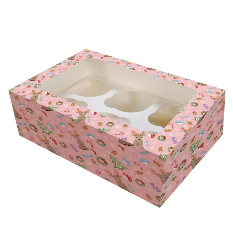 아름다운 디자인 음식 급료 종이 빵집 컵케이크 상자 케이크 운반대 명확한 창 뚜껑을 가진 6 개의 홀더 컵 케이크 상자