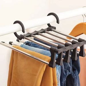 Wholesale 5In1 Magic Stainless Steel Foldable Multi-functional Convenient Pant Rack Hangers Tie Hanger <b>Shelves</b> <b>Bedroom</b> Closet - Product Image 5