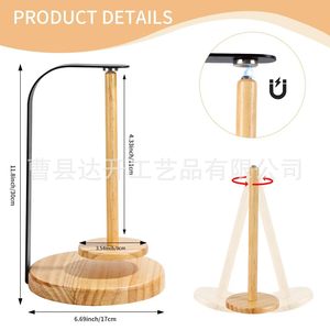 Estante de madera para bobinas de hilo con soporte de hierro, almacenamiento giratorio magnético para herramientas de tejido, construcción de madera maciza - Product Image 5