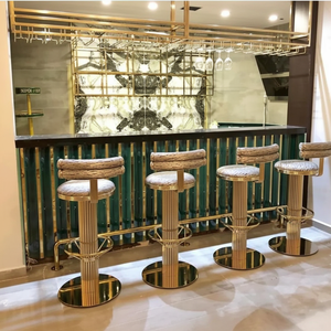 Ensemble de tabourets de bar pliables et réglables en cuir de style moderne avec structure en aluminium pour hôtel, salon, salle à manger, cuisine, hall, usage extérieur - Product Image 3