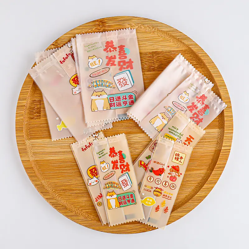 Diseños de impresión personalizados sellado térmico regalo pequeño embalaje de plástico vacío pastelería Chocolate galleta caramelo turrón bolsas de azúcar
