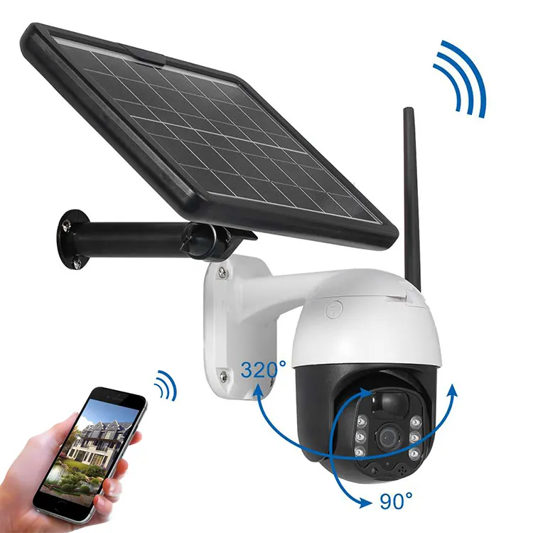 Caméra de Surveillance solaire ptz ip WIFI hd 360 p, dispositif de sécurité sans fil, avec détection de mouvement humaine, et suivi automatique, port carte sim