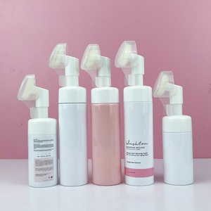 Cosmetic Facial Cleanser Mousse White Plastic PET Liquid Soap Foam <b>Pump</b> <b>Bottle</b> With Silicone Brush 100ml 120ml 150ml 200ml - Product Image 3