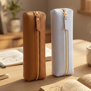Étui à crayons en cuir PU grande capacité avec fermeture éclair, design moderne et portable, idéal pour les cadeaux promotionnels et le rangement de fournitures de bureau - Product Image 1
