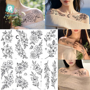 Tatouages temporaires pour adultes en vente chaude, motifs de fleurs noires, <span class=keywords><strong>tatouage</strong></span> pour bras féminin, autocollant d'art corporel imperméable, femmes et hommes - Product Image 4