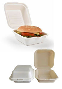 Desechables de 6x6 pulgadas bagazo de caña hamburguesa caja de almuerzo de contenedor de alimentos - Product Image 4