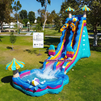 Toboggan aquatique gonflable géant pour enfants et adultes sur le thème de l'Hawaï, pour fêtes sur la plage, avec piscine