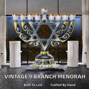 Menorah vintage à 9 branches, support à bougies fait à la main en fer, décoration d'intérieur pour Noël - Product Image 2