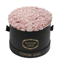 Luxe Personnalisé Rond Noir Rose Cadeau Emballage Cylindre 2 Pièces En Carton Chapeau Fleur Boîte Avec Logo