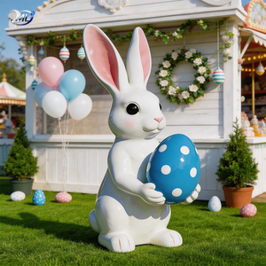 Sculpture de lapin de dessin animé, statue d'animal mignonne pour décoration extérieure en FRP, figurine de lapin, grande statue sur pied, ornement de jardin - Product Image 2