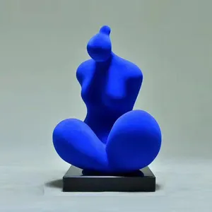 屋内と屋外の装飾のための青い色の人気のカスタムフェイスフィギュアデザインアート樹脂像彫刻