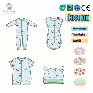 Babylovey Culla Portaoggetti Personalizzata con Cerniera YKK in Bambù per Neonati, Stampa Ciliegie Azzurre, Campione 7 Giorni per Tutte le Stagioni - Product Image 1