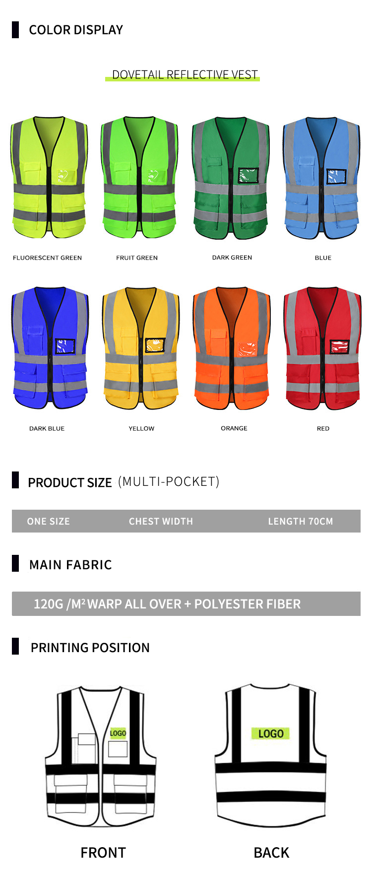 High Visible Security reflective work vest Guard Reflective striping protective work vest
