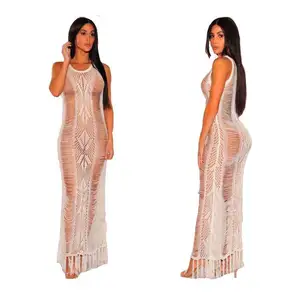 2024 custom factory latest sexy womens fringed beach dress crochet knitted bikini cover ups adult beach surf ponchos