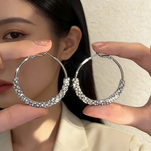 Tiyo Women's Hoop Earrings Zinc Alloy 14K Gold Plated Silver Channel Setting Round <b>Studs</b> Trendy Party Jewelry - Product Image 3