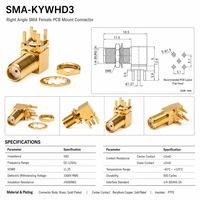 Conector SMA Hembra de Ángulo Recto Personalizado de 12 GHz para Montaje en PCB, Conector RF de Acero Inoxidable SMA-KYWHD3