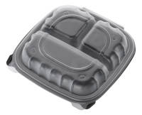 Contenedor de comida de PP con bisagras de plástico desechable duradero de dos colores, caja de platos para llevar impresa con logotipo personalizado