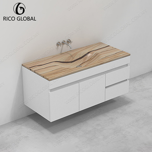 Meuble-lavabo moderne sur pied avec plateau en marbre et vasque en céramique résistante à l'eau BC-002F - Product Image 5