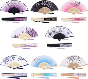 Custom Customized Silk Fabric Fans Garden Wedding Folding Hand Fans For Party Favors Gifts Wedding Guests