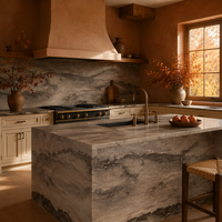 Grande dalle de marbre brun naturel poli pour plan de travail de cuisine, meuble-lavabo de salle de bain, revêtement mural et carrelage de sol