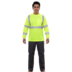 Camisetas de Trabajo Reflectantes de Alta Visibilidad Amarillo Fluorescente al por Mayor, Camiseta Reflectante de Secado Rápido para Hombre - Product Image 1