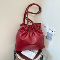 Sac seau plissé en cuir PU pour femme avec poignées d'épaule, sac à main minimaliste pour les sorties quotidiennes