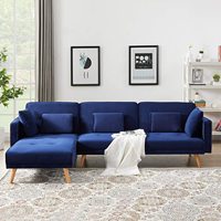 Sofá Seccional en Forma de L con Tapicería de Terciopelo, Armazón de Madera, Sofá de Esquina con Espuma de Alta Densidad para Sala de Estar con Chaise Longue, Precio de Fábrica