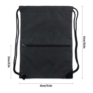 Factory Custom Logo Black <b>Drawstring</b> Backpack <b>Bag</b> Sport Gym Draw String <b>Bag</b> with Zipper Pocket - Product Image 4