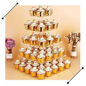 Présentoirs à gâteaux acryliques carrés transparents à 4 niveaux et 5 niveaux pour mariage, gâteaux d'anniversaire, fournitures de décoration de fête, présentoirs à gâteaux