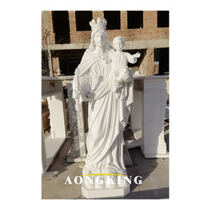 Escultura Religiosa Personalizada de Tamaño Real, Virgen María y Jesús de Mármol Natural con Palmas Unidas, en Posición de Pie - Product Image 6