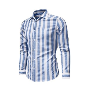 Chemise en lin pour homme, décontractée, à manches longues, boutonnée, rayée, chemise formelle - Product Image 2