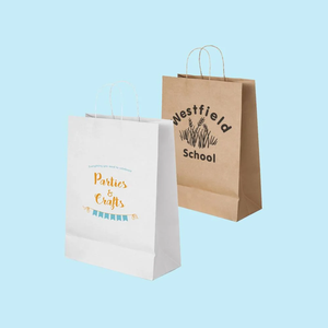 Sacs en papier kraft blanc et brun à prix de gros, sacs cadeaux avec poignées, emballage personnalisé recyclable - Product Image 1