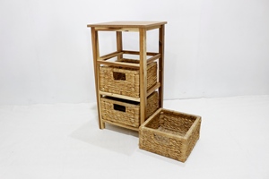 Armoire en bois à 3 niveaux écologique avec 3 paniers en jacinthe d'eau, meubles durables pour l'organisation de la maison - Product Image 5