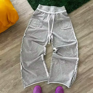 <span class=keywords><strong>Pantaloni</strong></span> da Jogging Personalizzati a Vita Alta in Felpa Francese, Gamba Larga e <span class=keywords><strong>Oversize</strong></span> per Uomo, Stile Distressed e Baggy - Product Image 1