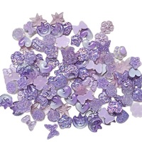 Accessoires de décoration pour chaussures en résine à paillettes violettes style dessin animé, breloques DIY pour coques de téléphone à la colle crème, ornements de chaussures scintillants en forme de fleur, cœur, lune et nœud