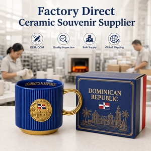 Tasses en céramique souvenir de la République Dominicaine, design drapeau emblématique, médaillon doré, mug à eau en porcelaine, fournisseur en gros ODM personnalisé - Product Image 6
