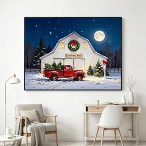Juego de 2 Cuadros Decorativos LED Estilo Rústico con Tractor Vintage y Granero Navideño, Decoración Campestre para Sala de Estar - Product Image 3