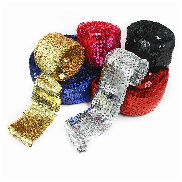 20 Kleuren In Voorraad Sequin Lace 2-10Cm Elastische Sequin Tape Pailletten Lint Voor Dansen Jurken