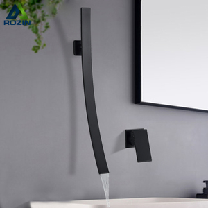 Robinet de lavabo mural à bec cascade en chrome moderne Rozin, mitigeur à poignée unique, robinet de lavabo encastré pour salle de bain, Torneira - Product Image 2